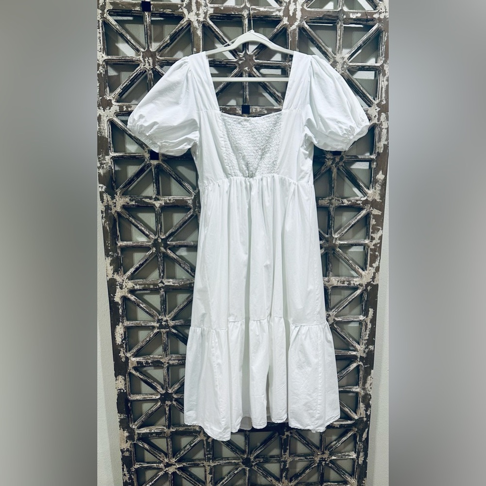 NWOT ASTR the label white poplin puff sleeve dress - Picture 10 of 11
